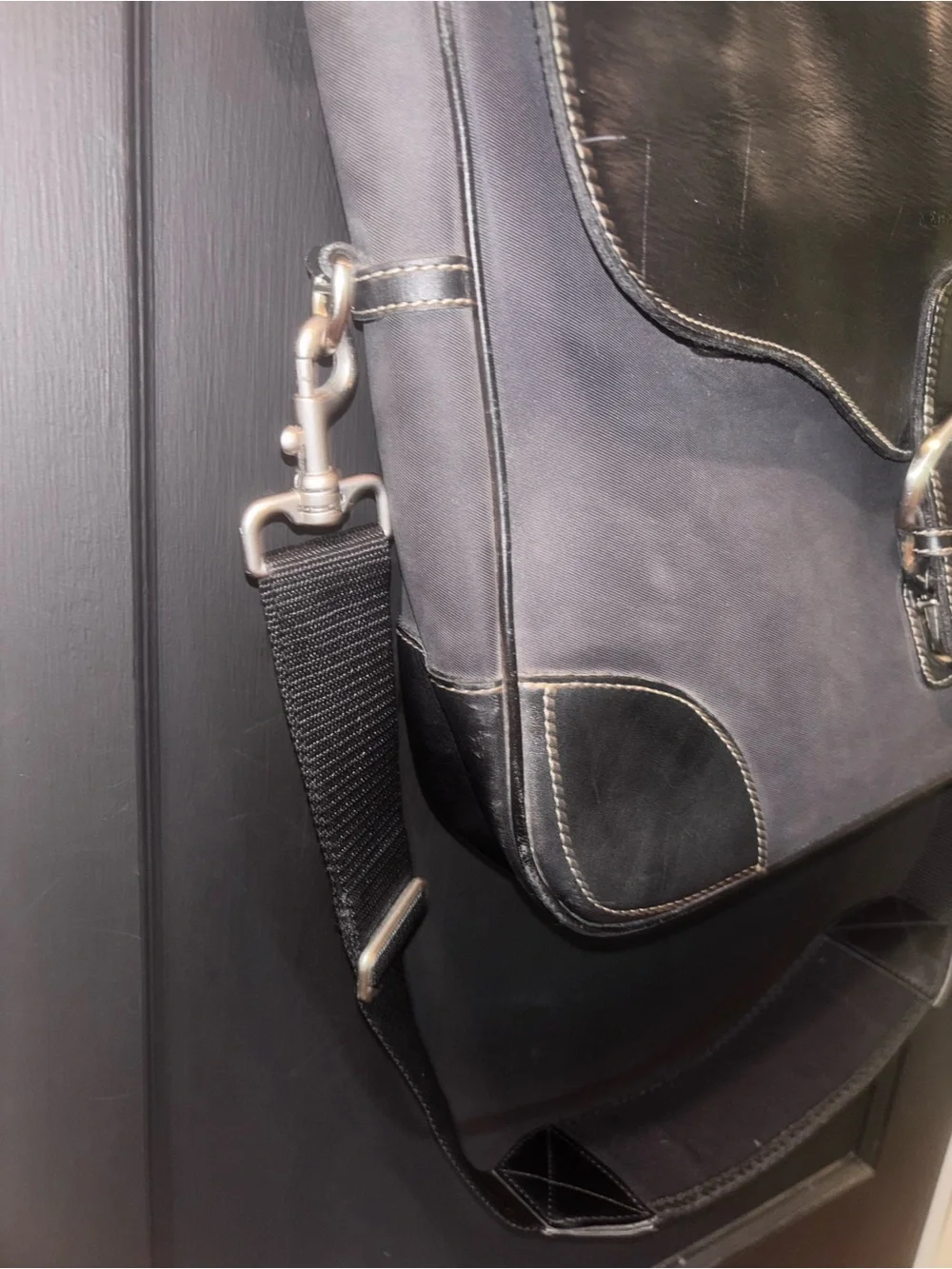 Kenneth Cole New York Black Leather Canvas Messenger Briefcase Bag Laptop